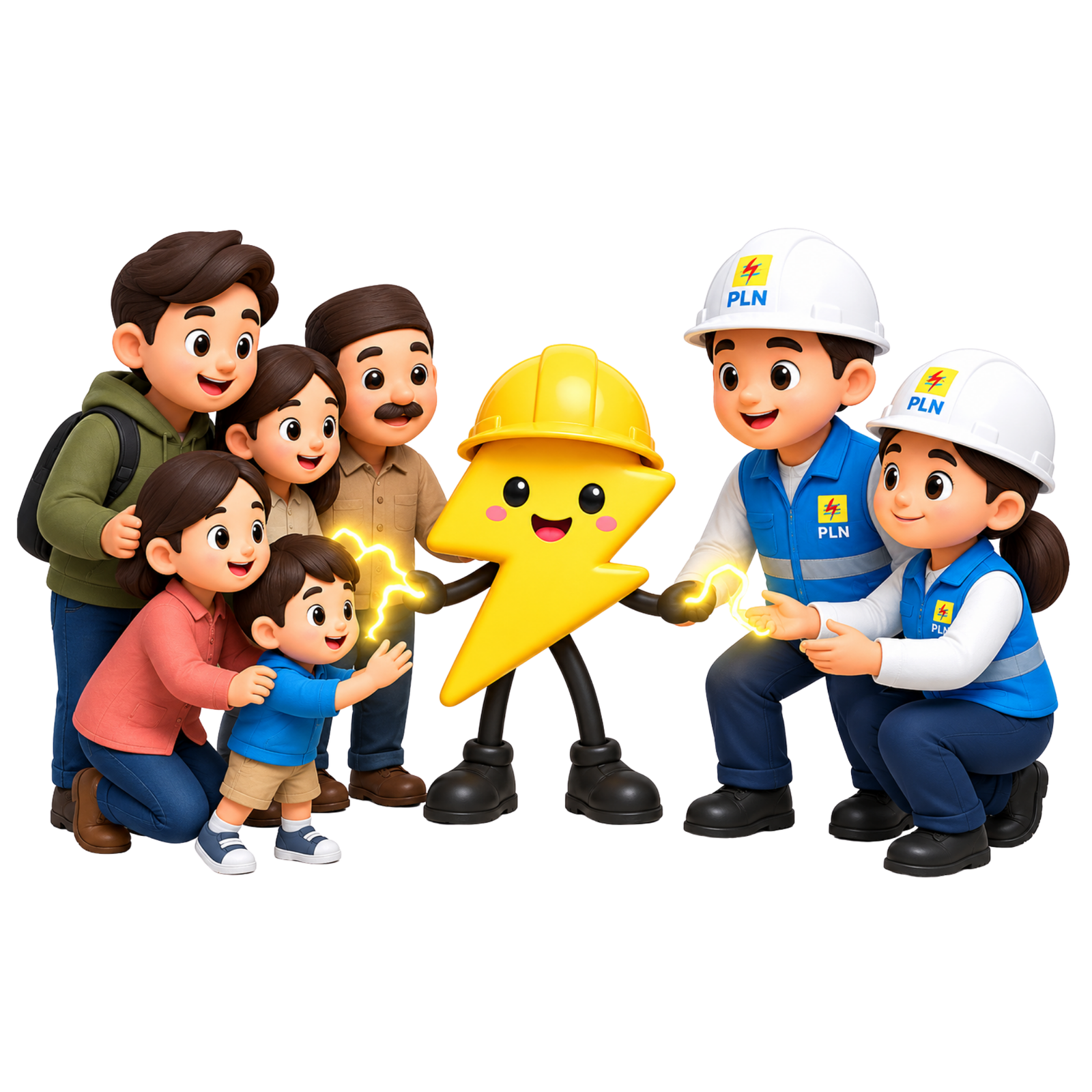 Maskot GRID·ID bersama warga dan petugas listrik